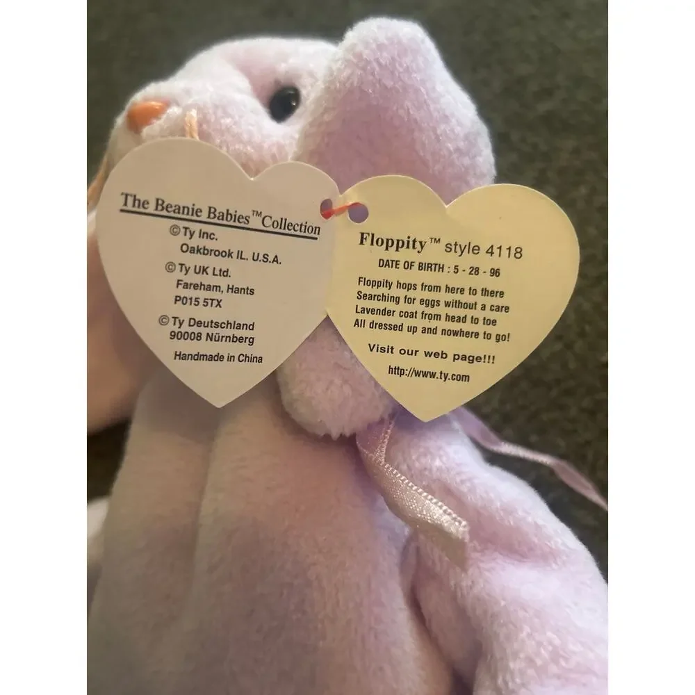 Vintage 90's Ty Floppity Bunny & Claude Crab 1996 Retro Beanie Babies